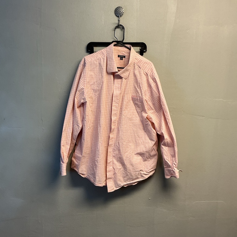 George Men's Light Pink Plaid Button Down Shirt size 3XL.  0149